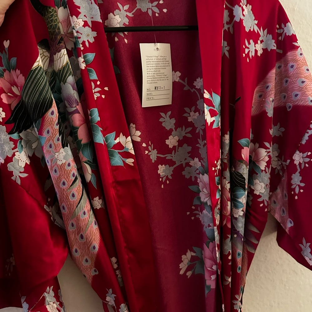 Floral Red + hot pink Kimono Robe